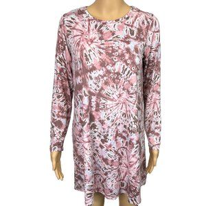 Lily Rose Womens M Pink Abstract Long Sleeve‎ Stretch Tunic Blouse Shirt Dress